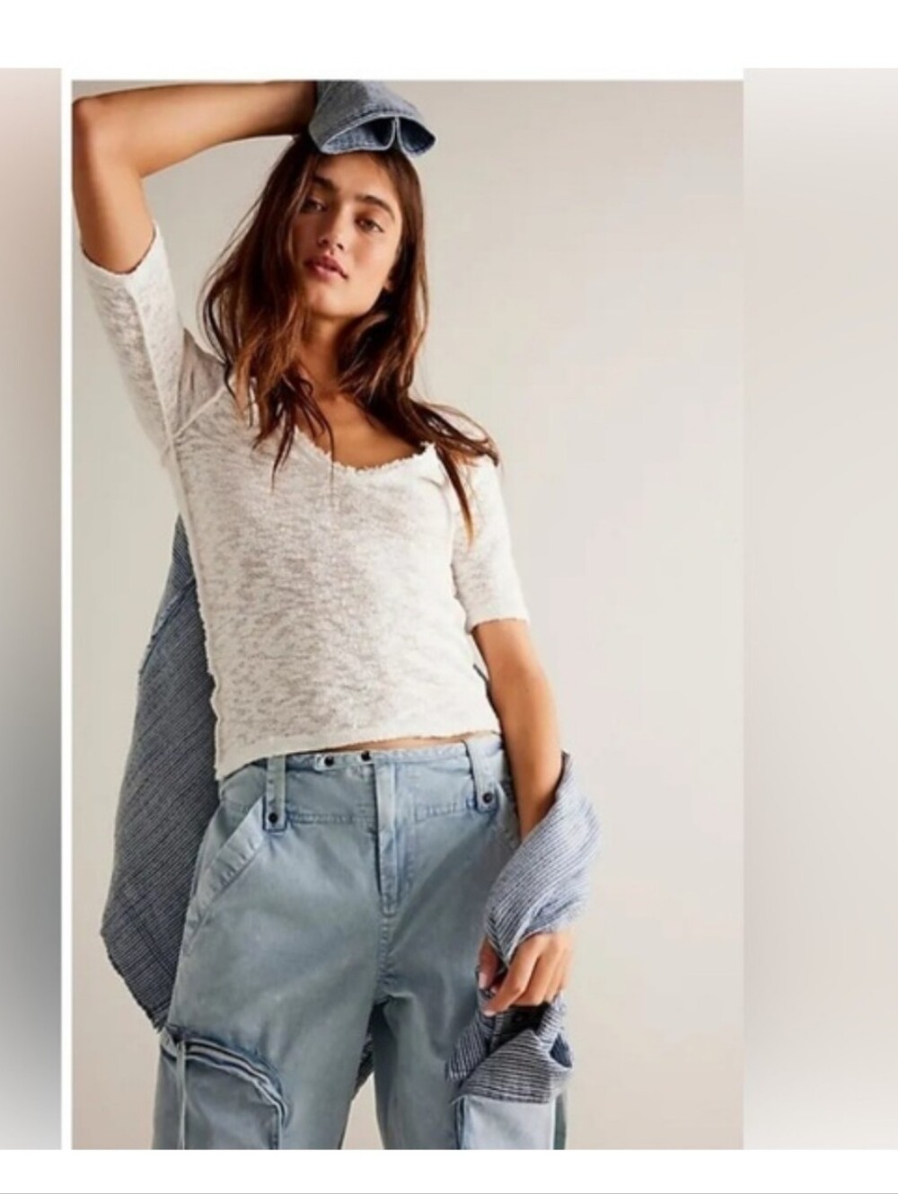 Free People We The Free Francis Tee White Textured V Neck Top Medium